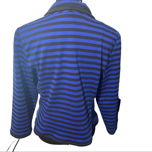 𝅺SANDRO Studio Black & Blue Striped Business Attire Blazer - Picture 3 of 5